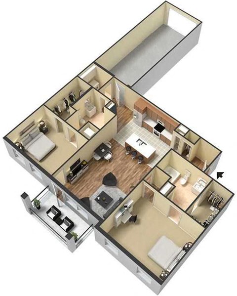 Floor plan for 2 beds, 2 baths, 1217 sqft